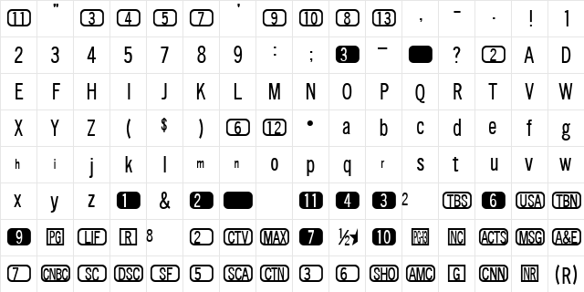 Channel Regular  glyph index