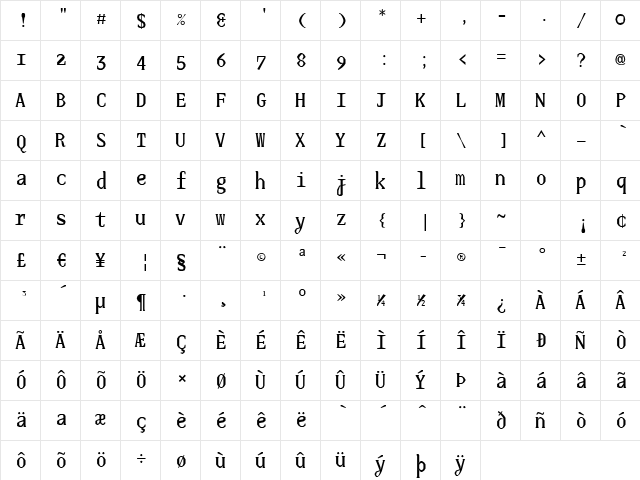 JUstice Mono Regular  glyph index