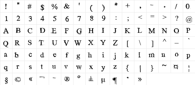 Wilderness Regular  glyph index