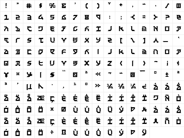 Fantazian Bold Bold  glyph index