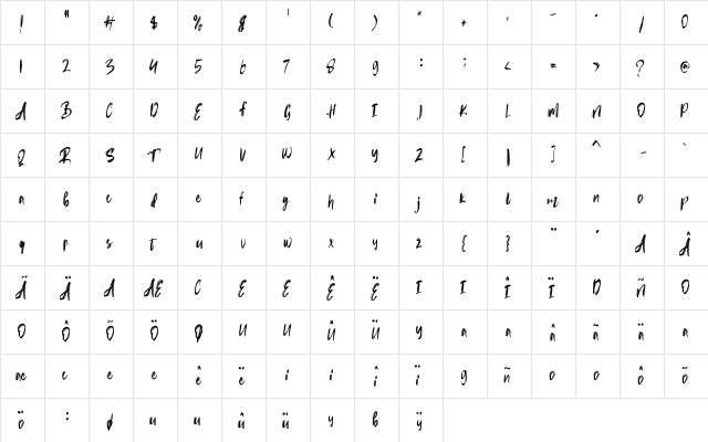 Rubin Key Regular  glyph index
