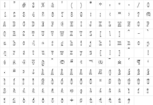 RobertBeckerOutline-Medium Regular  glyph index