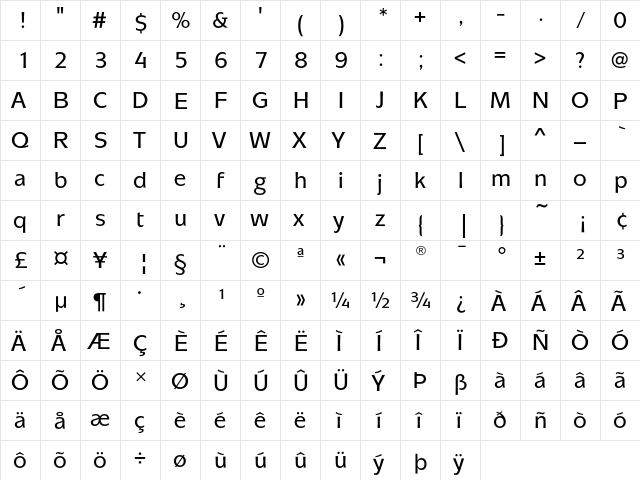 MixageEF Medium  glyph index