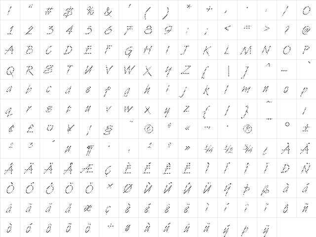 DTCVanDijkM13 Regular  glyph index