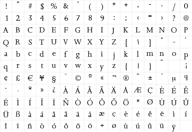 JessicaSerial Regular  glyph index