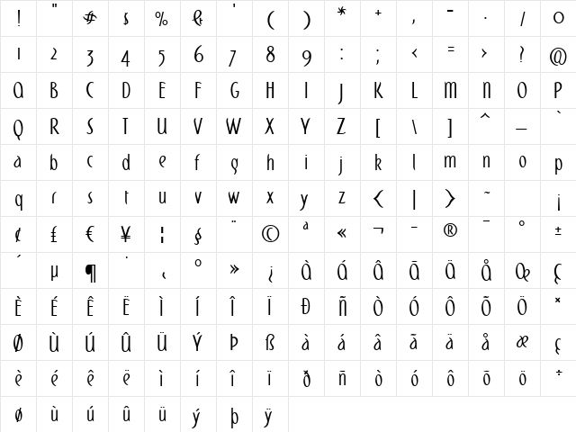 Domingo Regular  glyph index