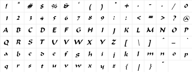 Flateer Regular  glyph index