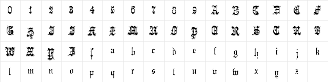 Phantasinian Regular  glyph index