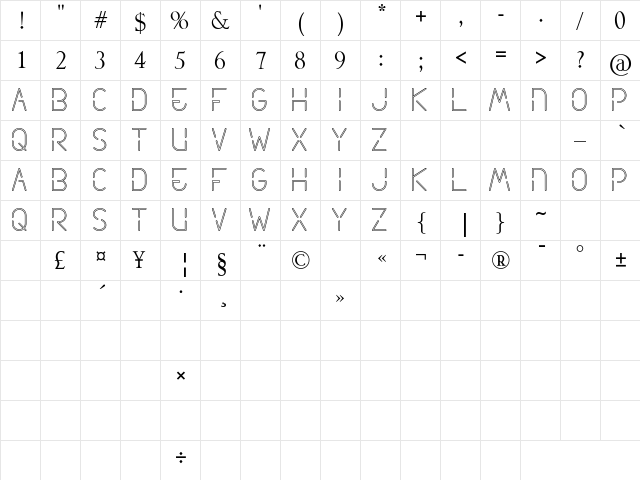 Neon Future Regular  glyph index