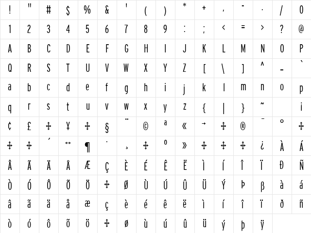 Interstate LightCompressed  glyph index
