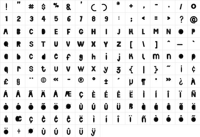 Faustpress Regular  glyph index