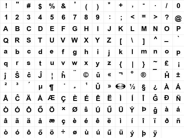 Orion Esperanto Dika  glyph index