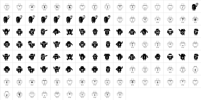Droid Robot Japanese Regular  glyph index