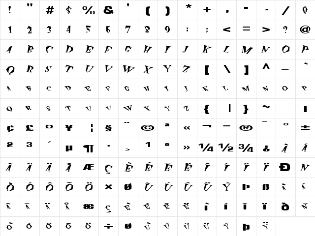 ExplosiveNoise119 Regular  glyph index