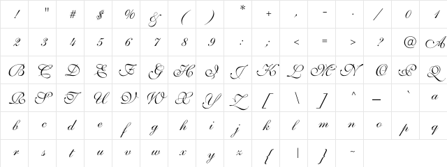 Parsons Italic Regular  glyph index