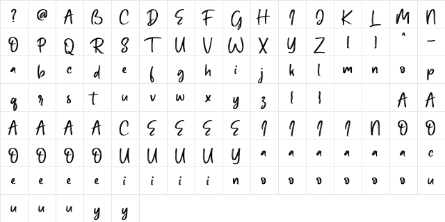 Barty Allen Regular  glyph index