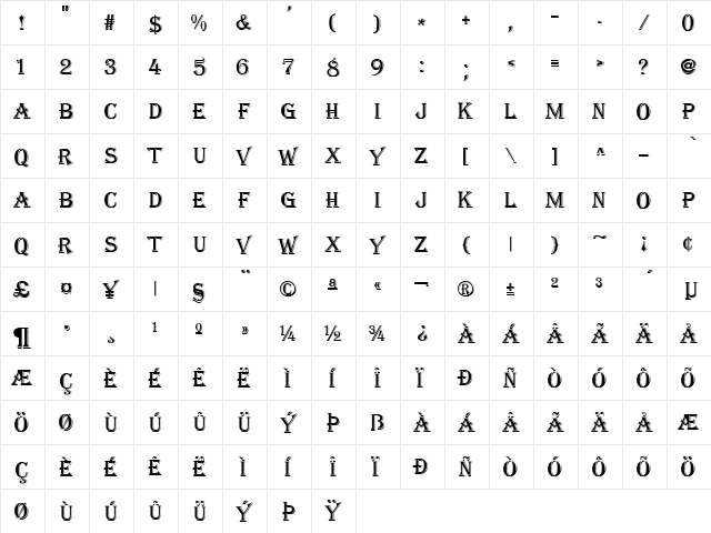 Algiers Regular  glyph index