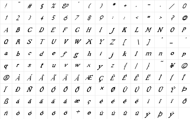 FZ JAZZY 48 ITALIC Normal  glyph index