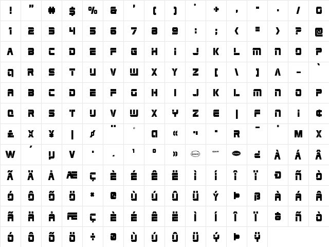 Edge Racer Condensed Condensed  glyph index