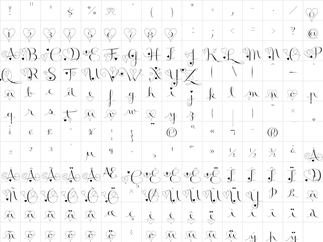 Badinerie Love Black  glyph index