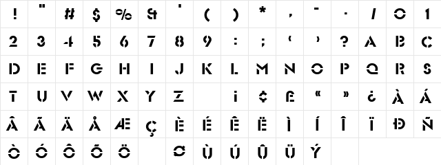 GlaserBroken Regular  glyph index