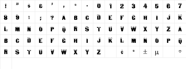 TYRONE Regular  glyph index