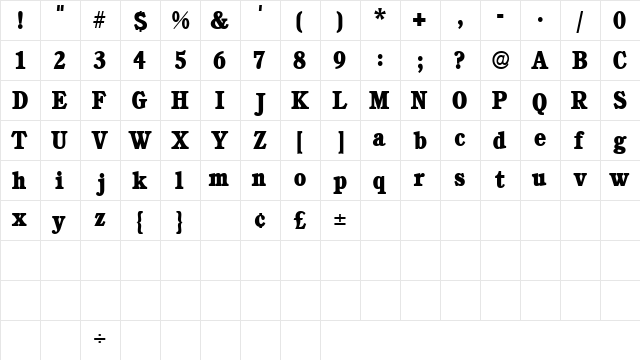 ChoreaDisplaySSK Regular  glyph index