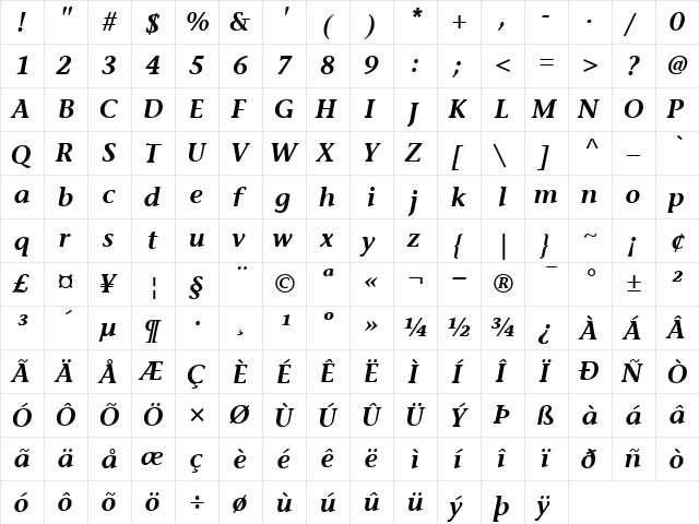 StoneInformal SemiboldItalic  glyph index