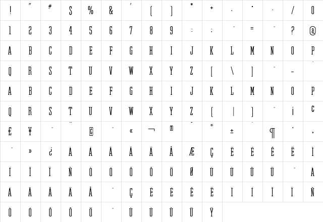 GrandCanyonRR Light Regular  glyph index
