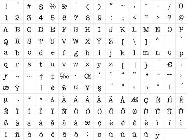 Furore Regular  glyph index