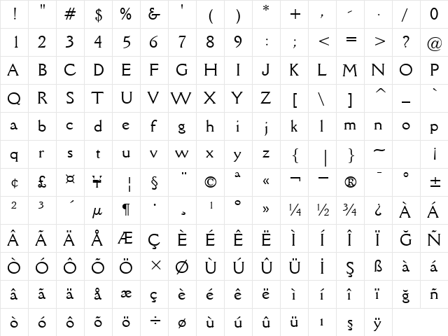 00209 Regular  glyph index