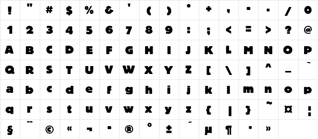 BlocHeavyC Regular  glyph index