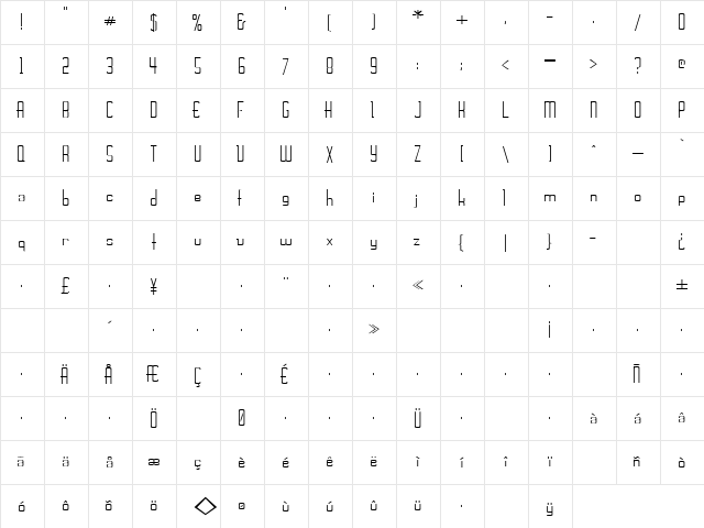 Joe 12 Regular  glyph index