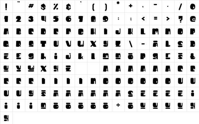 Bigfoot Demo Regular  glyph index