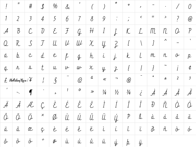 HT Orologiaio Regular  glyph index