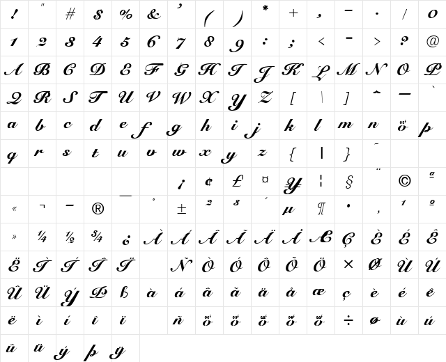 Cursive-Elegant Normal  glyph index