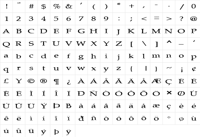 FZ ROMAN 21 EX Normal  glyph index