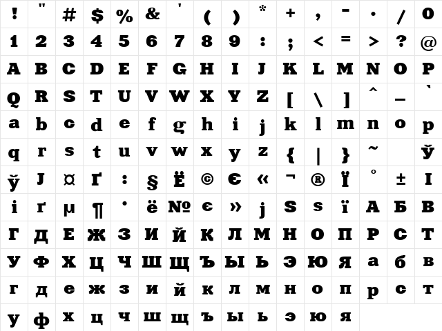 XeniaExtendedC Regular  glyph index