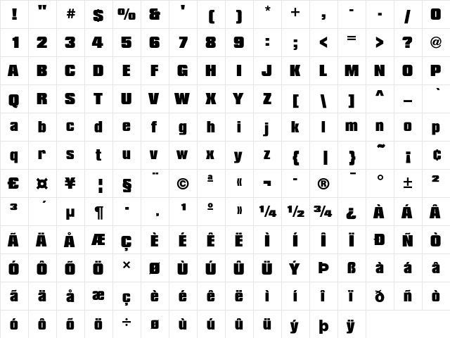 Compacta LT Std Black  glyph index