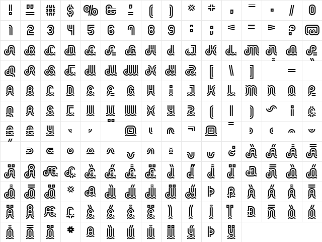 Phatburner Regular  glyph index