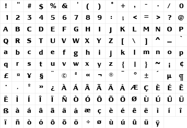 LesmoreBold Roman  glyph index