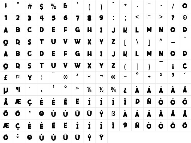 Mencran Regular  glyph index