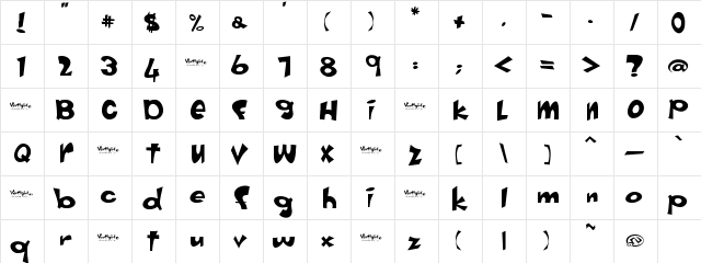 Vertigirl Regular  glyph index