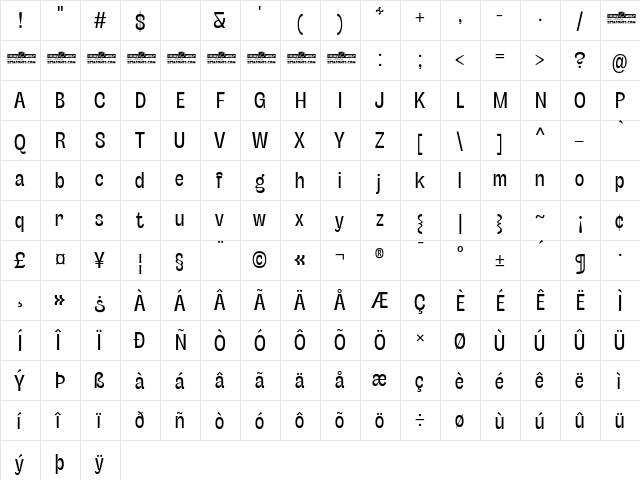 Stinger Slim Trial Regular  glyph index