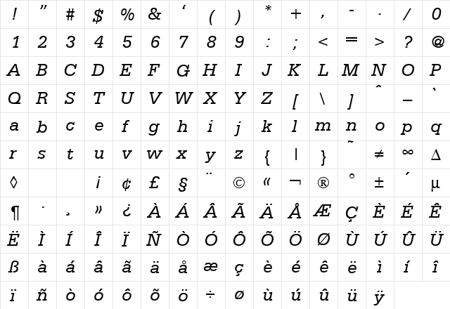 Sergeant RegularItalic  glyph index