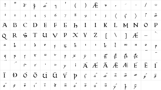 Beowulf1 Regular  glyph index