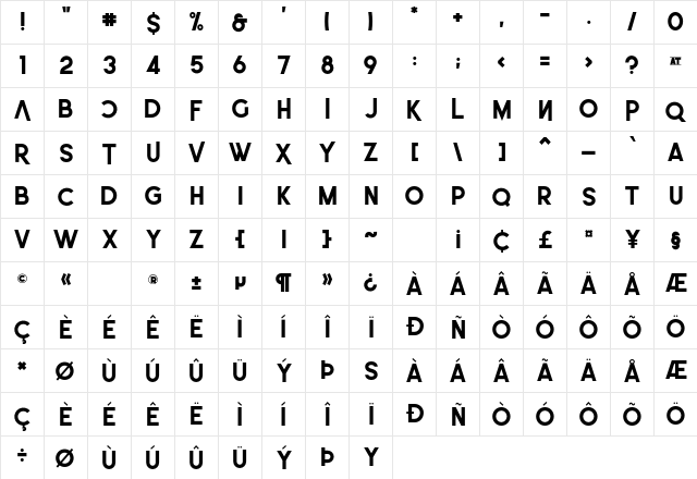 LEonardo-Demo Bold  glyph index