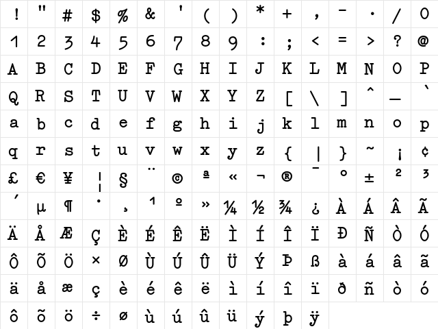 Elementa Bold  glyph index