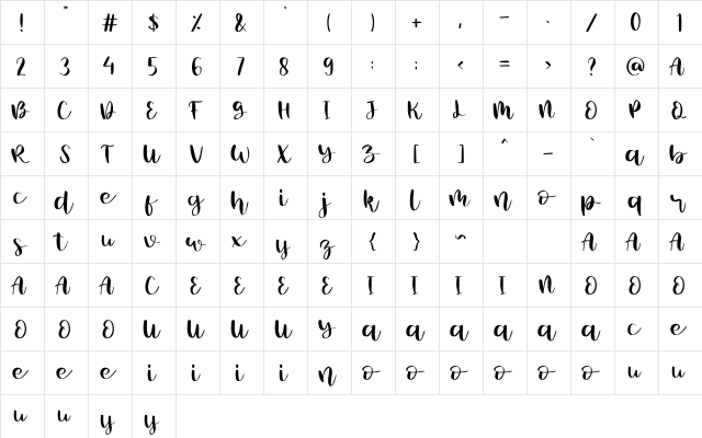 Summer Time Regular  glyph index