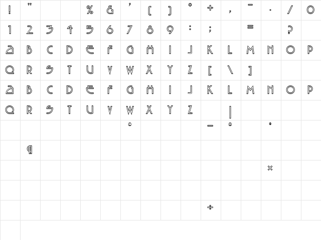 EncounterOutline Regular  glyph index